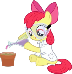 Size: 6000x6174 | Tagged: absurd resolution, apple bloom, artist:siaphra, clothes, goggles, lab coat, potion, safe, simple background, solo, .svg available, transparent background, vector