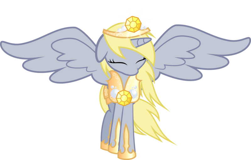 Size: 7000x4461 | Tagged: safe, artist:xebck, derpibooru import, derpy hooves, alicorn, pony, absurd resolution, alicornified, armor, crown, derpicorn, eyes closed, princess derpy, race swap, simple background, solo, transparent background, vector, xk-class end-of-the-world scenario