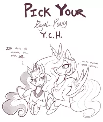 Size: 2000x2380 | Tagged: artist:bluntwhiskey, auction, monochrome, princess celestia, princess luna, safe