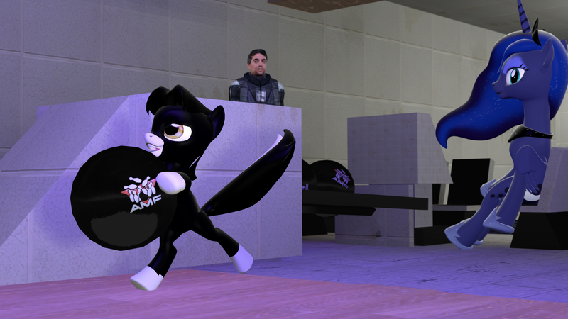 Size: 1920x1080 | Tagged: 3d, artist:xxtheamazingdarkiexx, barney calhoun, bowling, bowling alley, bowling ball, gmod, half-life, oc, oc:tommy junior, princess luna, safe