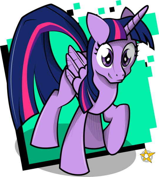 Size: 2164x2402 | Tagged: safe, artist:amberpendant, derpibooru import, twilight sparkle, twilight sparkle (alicorn), alicorn, pony, female, grin, mare, raised hoof, shadow, simple background, smiling, solo, transparent background