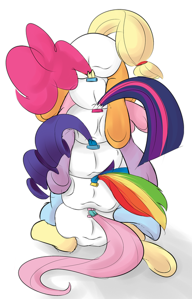 Size: 1200x1866 | Tagged: applejack, artist:lphooves, artist:pepperoach, behind, derpibooru import, diaper, diaper edit, diaper fetish, edit, fluttershy, mane six, pinkie pie, pony pile, poofy diaper, questionable, rainbow dash, rarity, twilight sparkle