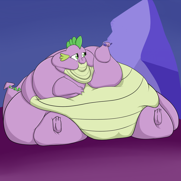 Size: 1080x1080 | Tagged: artist:astr0zone, bhm, blob, fat, fat spike, gem, impossibly large belly, impossibly large thighs, morbidly obese, obese, questionable, solo, spike