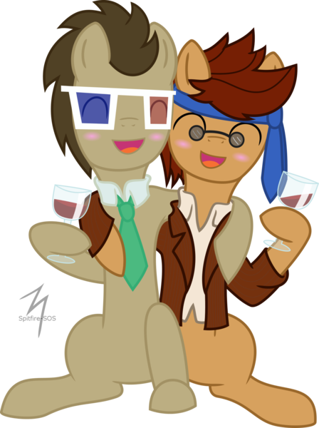 Size: 1242x1662 | Tagged: 3d glasses, artist:spitfire-sos, clothes, doctor who, doctor whooves, necktie, safe, self ponidox, tenth doctor, time turner, wine, wine glass