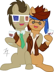 Size: 1242x1662 | Tagged: 3d glasses, artist:spitfire-sos, clothes, doctor who, doctor whooves, necktie, safe, self ponidox, tenth doctor, time turner, wine, wine glass