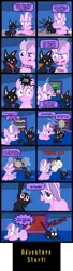 Size: 1500x5498 | Tagged: safe, artist:magerblutooth, derpibooru import, diamond tiara, oc, oc:dazzle, cat, pony, comic:diamond and dazzle, comic, gamecube, gaming, hand, portal, television, video game