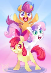 Size: 600x849 | Tagged: safe, artist:mmishee, derpibooru import, apple bloom, scootaloo, sweetie belle, earth pony, pegasus, pony, unicorn, blank flank, cutie mark crusaders, female, filly, foal, hooves, horn, lineless, open mouth, solo, teeth, trio, wings