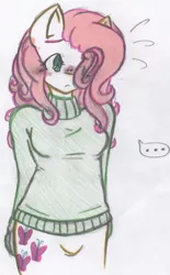 Size: 473x765 | Tagged: anthro, artist:fiji-firefox, clothes, fluttershy, safe, solo, sweatershy, traditional art