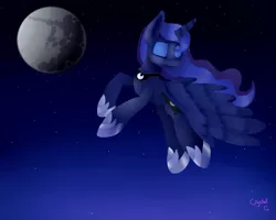 Size: 1280x1024 | Tagged: artist:crystalcolour, eyes closed, flying, mare in the moon, moon, princess luna, safe, solo