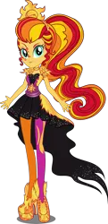 Size: 1779x3689 | Tagged: safe, artist:xebck, derpibooru import, sunset shimmer, equestria girls, sunset shimmer's time to shine, alternate hairstyle, boots, clothes, cutie mark, cutie mark on clothes, female, high heel boots, ponytail, shoes, simple background, solo, transparent background, vector