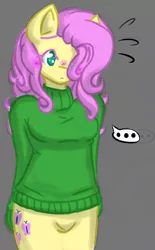 Size: 473x765 | Tagged: anthro, artist:fiji-firefox, clothes, fluttershy, redraw, safe, solo, sweatershy