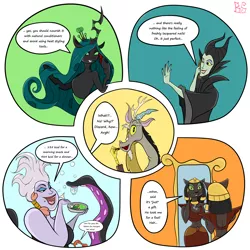 Size: 2048x2048 | Tagged: aladdin, antagonist, artist:briarspark, belly button, discord, disney, lipstick, maleficent, mirage, phone, queen chrysalis, safe, sleeping beauty, talking, the little mermaid, ursula