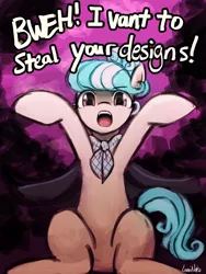 Size: 1440x1920 | Tagged: safe, artist:lumineko, derpibooru import, coco pommel, suri polomare, earth pony, pony, vampire, 30 minute art challenge, alternate hairstyle, cape, clothes, cocobetes, costume, cute, daaaaaaaaaaaw, fangs, featureless crotch, hnnng, impersonating, looking at you, lumineko is trying to murder us, nightmare night, nightmare night costume, open mouth, pure unfiltered evil, sitting, solo, sweet dreams fuel, weapons-grade cute