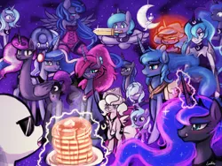 Size: 1920x1440 | Tagged: safe, artist:lumineko, derpibooru import, opalescence, princess luna, oc, oc:anon, alicorn, anthro, human, pony, ask human luna, gamer luna, hunted luna, luna-afterdark, moonstuck, naughty luna, tumblr:ask lewdna, :t, anthro ponidox, anthro with ponies, armor, bedroom eyes, blushing, clothes, colored pupils, cute, dreamluna, female, filly, glowing horn, human ponidox, humanized, licking lips, lunabetes, magic, mare, moon cookies, mouth hold, multeity, opaluna, open mouth, pancakes, princess of the night, s1 luna, smiling, style emulation, sunglasses, telekinesis, tongue out, tumblr, tumblr crossover, wooden sword, woona, woona knight