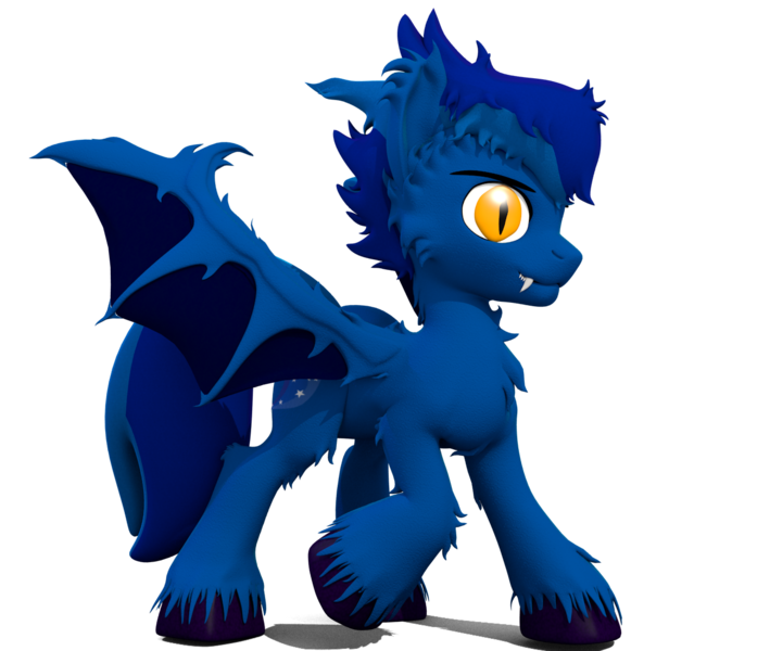 Size: 1316x1114 | Tagged: safe, artist:sherfur, derpibooru import, oc, oc:shooting star, unofficial characters only, bat pony, pony, 3d, fangs, male, simple background, solo, stallion, transparent background, unshorn fetlocks