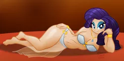 Size: 1024x503 | Tagged: artist:aleximusprime, barefoot, belly button, belly dancer, breasts, busty rarity, cleavage, curvy, derpibooru import, feet, female, human, humanized, light skin, loincloth, looking at you, rarihips, rarithighs, rarity, see-through, solo, solo female, suggestive, thunder thighs, wide hips