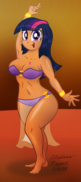 Size: 1000x2234 | Tagged: armpits, artist:aleximusprime, barefoot, belly button, belly dancer, big breasts, breasts, busty twilight sparkle, cleavage, curvy, derpibooru import, feet, female, human, humanized, loincloth, moderate dark skin, see-through, solo, solo female, suggestive, thighlight sparkle, thunder thighs, twilight sparkle, wide hips