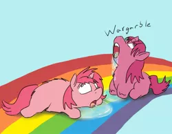 Size: 1029x800 | Tagged: artist:fluffsplosion, drowning, fluffy pony, fluffy pony drowns, grimderp, pink fluffy unicorns dancing on rainbows, rainbow, safe, stupidity, wargarble
