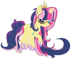 Size: 543x455 | Tagged: artist:bre-bre-chan, blank flank, crown, derpibooru import, glasses, heterochromia, magical lesbian spawn, magical threesome spawn, oc, offspring, parent:fluttershy, parent:pinkie pie, parents:twishypie, parent:twilight sparkle, polyamory, safe, simple background, solo, transparent background, unofficial characters only