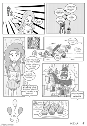 Size: 975x1417 | Tagged: artist:vanillafox2035, clothes, comic, derpibooru import, dragon, female, fluttershy, food, horn, horned humanization, human, humanized, male, monochrome, muffin, pinkie pie, safe, spike, twilight sparkle, winged humanization, wings