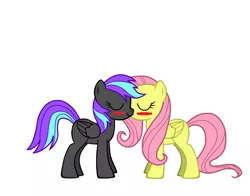 Size: 830x650 | Tagged: safe, derpibooru import, fluttershy, oc, oc:paint heart, pony creator, blank flank, canon x oc, fanfic art, female, kissing, lesbian, shipping