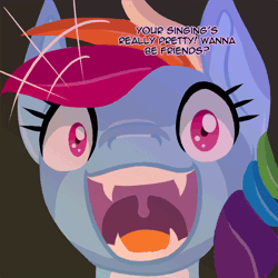 Size: 800x800 | Tagged: adoracreepy, alternate universe, animated, artist:couchcrusader, comic:children of everfree, creepy, cute, :d, derpibooru import, eye shimmer, fangs, filly, open mouth, rainbow dash, safe, siren, sirendash, smiling, solo, species swap, tumblr, uvula