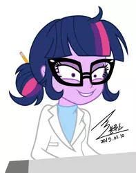 Size: 900x1142 | Tagged: safe, artist:bluse, derpibooru import, sci-twi, twilight sparkle, equestria girls, rainbow rocks, background removed, female, glasses, human twilight snapple, insanity, pencil, show accurate, signature, simple background, solo, twilight snapple, white background, wide eyes