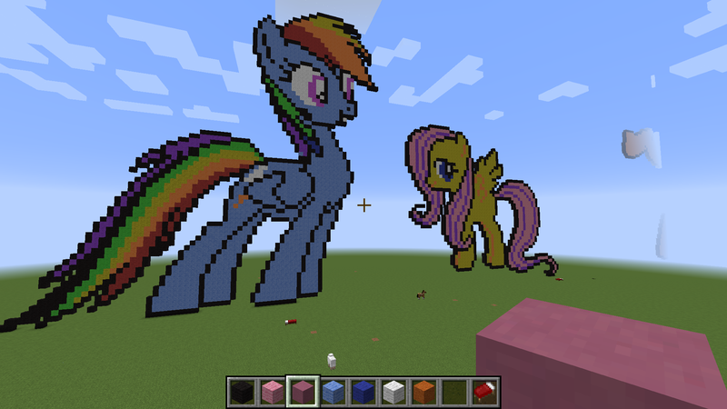 Size: 1920x1080 | Tagged: derpibooru import, fluttershy, game screencap, minecraft, minecraft pixel art, pixel art, rainbow dash, safe