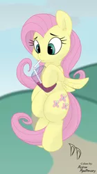 Size: 447x800 | Tagged: artist:anime-apothecary, artist:dfectivedvice, colored, derpibooru import, drinking, drinking straw, ear fluff, fluttershy, safe