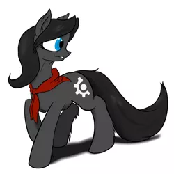 Size: 894x894 | Tagged: safe, artist:slouping, derpibooru import, oc, oc:sinnie, unofficial characters only, earth pony, pony, clothes, commission, cute, cutie mark, female, looking back, scarf, unshorn fetlocks