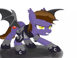 Size: 1894x1438 | Tagged: safe, artist:amelia-bases, artist:armageddin, derpibooru import, oc, oc:crimson moon, unofficial characters only, bat pony, pony, angry, armor, death stare, solo, teeth