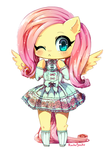 Size: 926x1272 | Tagged: safe, artist:rockusocku, derpibooru import, fluttershy, pony, semi-anthro, bipedal, country lolita, cute, diabetes, lolita fashion, shyabetes, simple background, solo, sweet lolita, transparent background