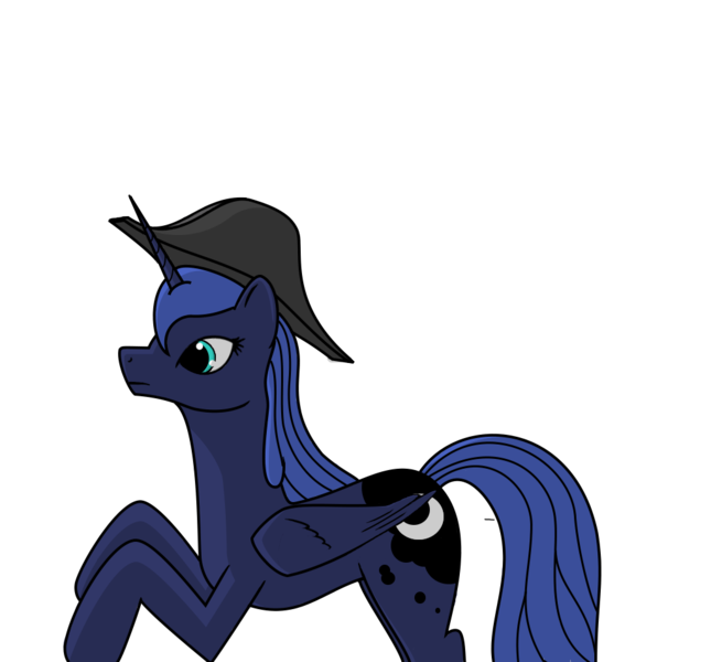 Size: 1024x952 | Tagged: artist:antnoob, bicorne, captain luna, derpibooru import, hat, princess luna, safe, simple background, solo, transparent background, under a paper moon