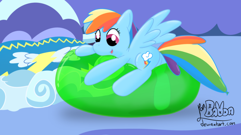 Size: 1920x1080 | Tagged: artist:ponballoon, balloon, balloon fetish, bedroom, cute, derpibooru import, fetish, happy, inflatable, rainbow dash, riding, safe