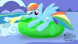 Size: 1920x1080 | Tagged: artist:ponballoon, balloon, balloon fetish, bedroom, cute, derpibooru import, fetish, happy, inflatable, rainbow dash, riding, safe