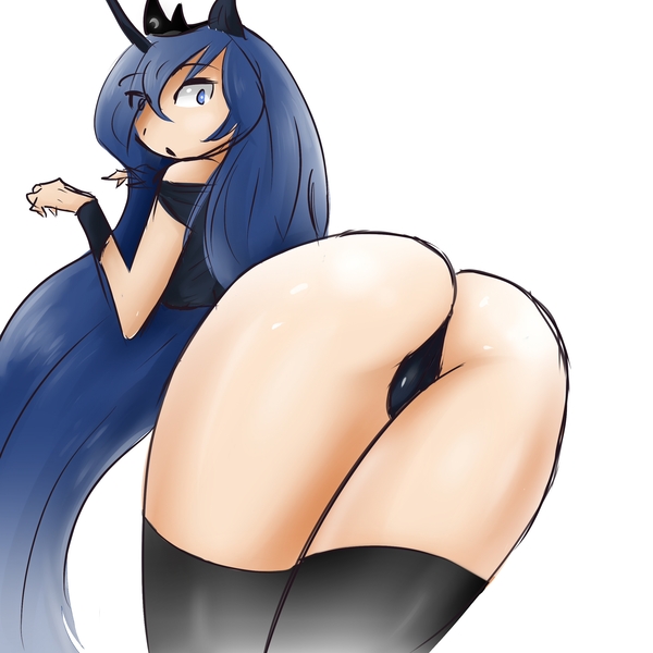 Size: 2500x2500 | Tagged: artist:burnoid096, ass, derpibooru import, female, human, humanized, light skin, looking back, moonbutt, princess luna, questionable, simple background, solo, solo female, wedgie