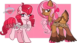 Size: 1000x560 | Tagged: safe, artist:xwhitedreamsx, derpibooru import, oc, unofficial characters only, deer, pony, unicorn, bow, clothes, doe, drill hair, earring, eyeshadow, female, image, mare, png, simple background, smiling, stallion, transparent background, uniform, unshorn fetlocks, watermark