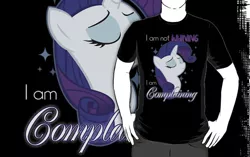 Size: 556x350 | Tagged: safe, artist:anjila, derpibooru import, rarity, clothes, merchandise, redbubble, solo, text, t-shirt