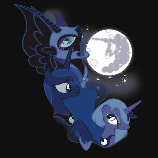 Size: 550x550 | Tagged: safe, artist:animayhem, derpibooru import, nightmare moon, princess luna, wolf, clothes, filly, iphone case, lunar trinity, mare in the moon, moon, princess, redbubble, s1 luna, shirt, sticker, three luna moon, three wolf moon, woona