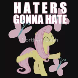 Size: 550x550 | Tagged: artist:northerndash, clothes, cutie mark, derpibooru import, fluttershy, haters gonna hate, iphone case, merchandise, redbubble, safe, shirt, solo, sticker, text