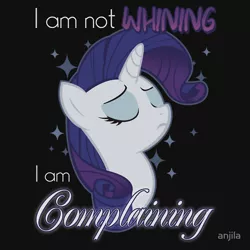 Size: 550x550 | Tagged: a dog and pony show, artist:anjila, clothes, complaining, derpibooru import, marshmelodrama, merchandise, rarity, rarity being rarity, redbubble, safe, solo, text, t-shirt, whining