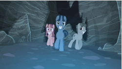 Size: 630x355 | Tagged: safe, derpibooru import, screencap, earth pony, pegasus, pony, unicorn, the cutie map, animated, creepers, creepy smile, crying inside, cult, cutie mark vault, equal cutie mark, equalized, equalized mane, fake smile, female, it's coming right at us, male, mare, slow motion, stallion, walking, wide smile, you know for kids