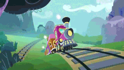Size: 640x360 | Tagged: animated, derpibooru import, friendship express, hype train, safe, screencap, the cutie map, train