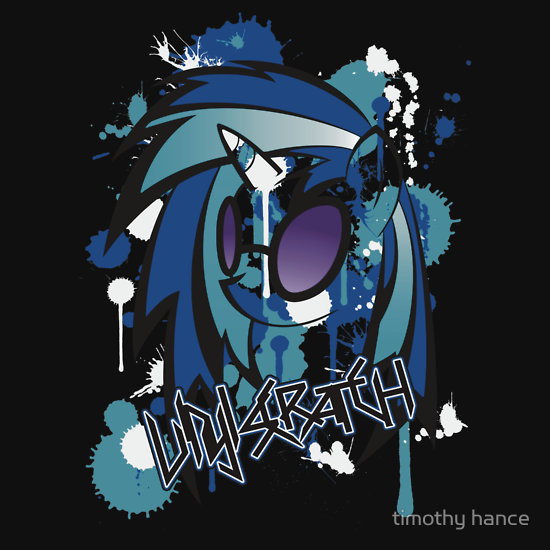 Size: 550x550 | Tagged: artist:ttiimm89, clothes, derpibooru import, merchandise, redbubble, safe, shirt, solo, sticker, text, vinyl scratch