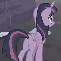 Size: 515x515 | Tagged: safe, derpibooru import, screencap, twilight sparkle, twilight sparkle (alicorn), alicorn, pony, the cutie map, cropped, cute, equal cutie mark, equalized, female, folded wings, frown, mare, plot, sad, solo, wings