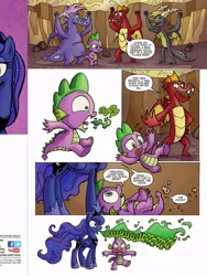 Size: 720x960 | Tagged: baff, derpibooru import, dragon, fire, fire breath, garble, idw, preview, princess luna, safe, spike, spoiler:comic, spoiler:comicff14, teenaged dragon, vex