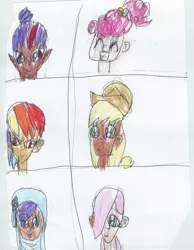 Size: 1024x1320 | Tagged: applejack, artist:bulbaderp, boxes, derpibooru import, fluttershy, human, humanized, mane six, pinkie pie, quality, rainbow dash, rarity, safe, traditional art, twilight sparkle, twily