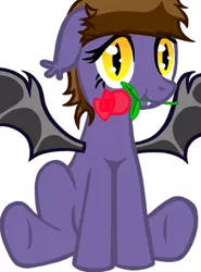 Size: 488x658 | Tagged: safe, artist:armageddin, artist:softybases, derpibooru import, oc, oc:crimson moon, unofficial characters only, bat pony, pony, cute, flower, solo