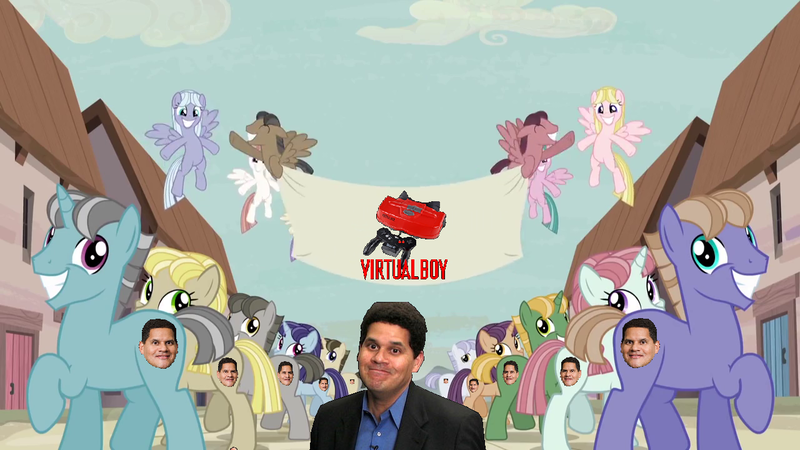 Size: 1280x720 | Tagged: all hail the virtual boy, derpibooru import, equal town banner, equal town banner meme, exploitable meme, in our town, meme, nintendo, reggie fils-aime, safe, screencap, the cutie map, tomodachi life, virtual boy