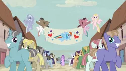 Size: 1280x720 | Tagged: best pony, blank flank, derpibooru import, edit, edited screencap, equal town banner, equal town banner meme, exploitable meme, group shot, in our town, meme, pinkie pride, rainbow dash, safe, screencap, starlight glimmer, the cutie map